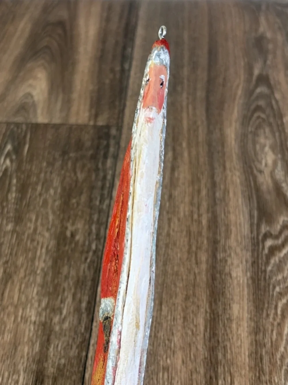 Vintage Hand Painted Folk Art Driftwood Santa Wood Rustic Ornament 8.5